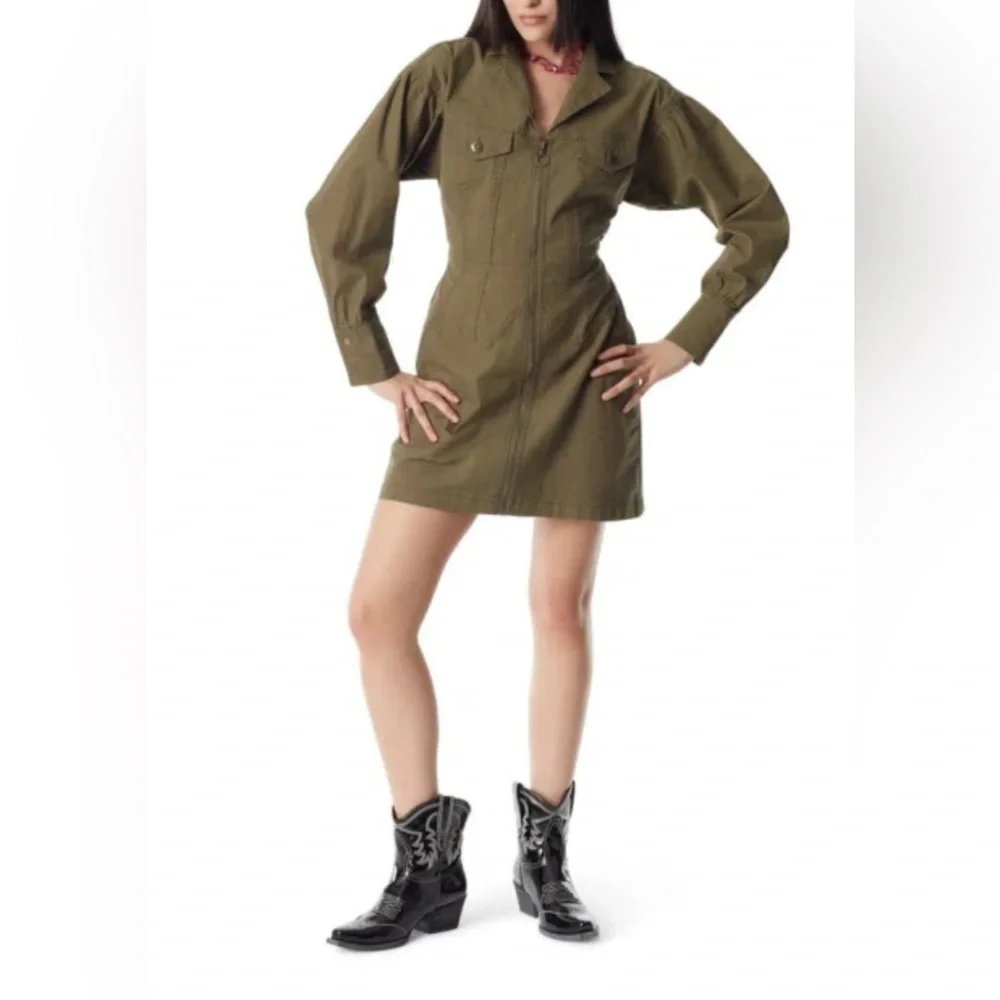 Circus NY Zip Front Long Sleeve Utility Minidress Burnt Olive SZ XL boho western - Picture 3 of 12